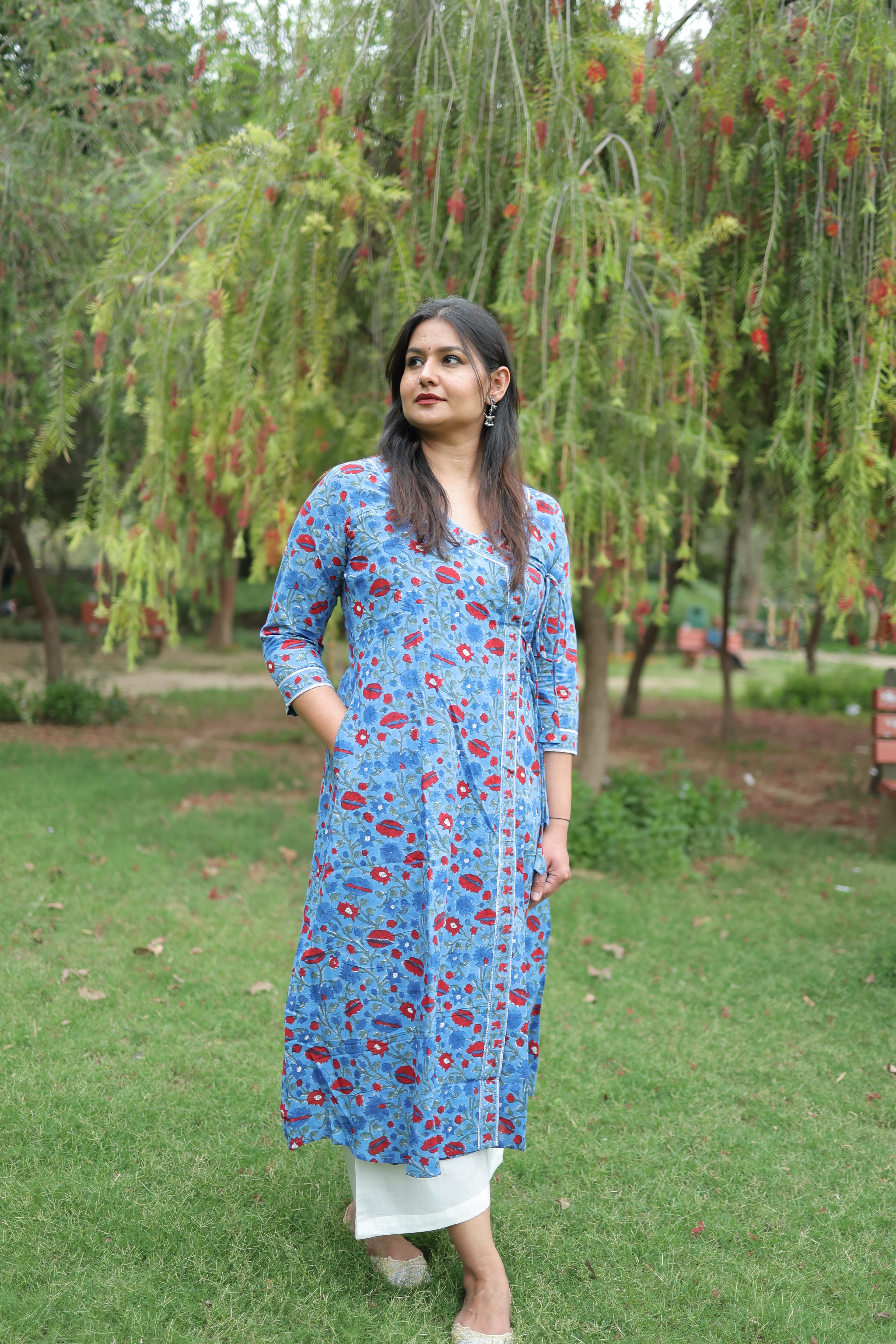 Indigo Blossom Angrakha Wrap Kurta