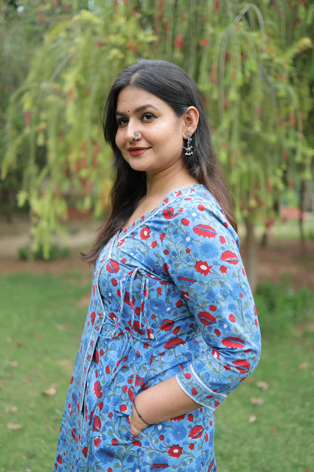 Indigo Blossom Angrakha Wrap Kurta